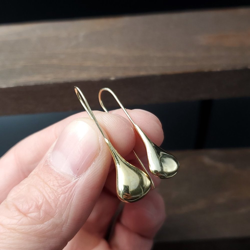 Gold Over Sterling Silver Cute Drop Style Long Earrings - Picture 2 of 5